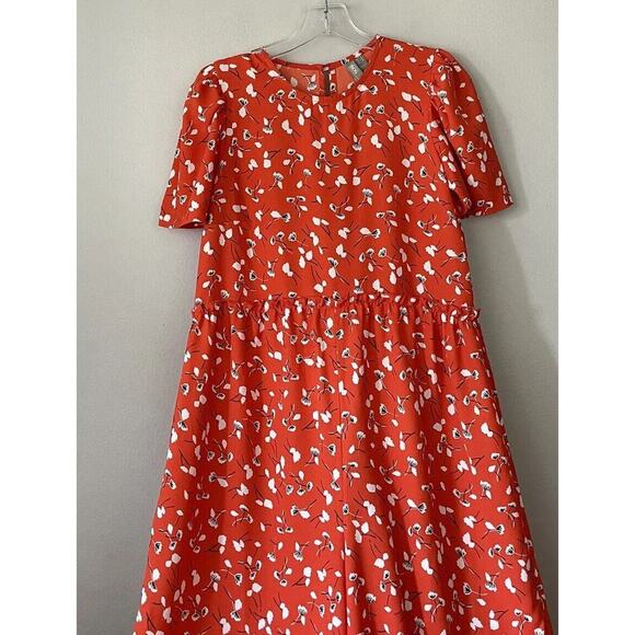 ASOS Size 2 Orange Floral Print Wide Leg Jumpsuit Bright Short Sleeve Boho READ - Picture 4 of 10